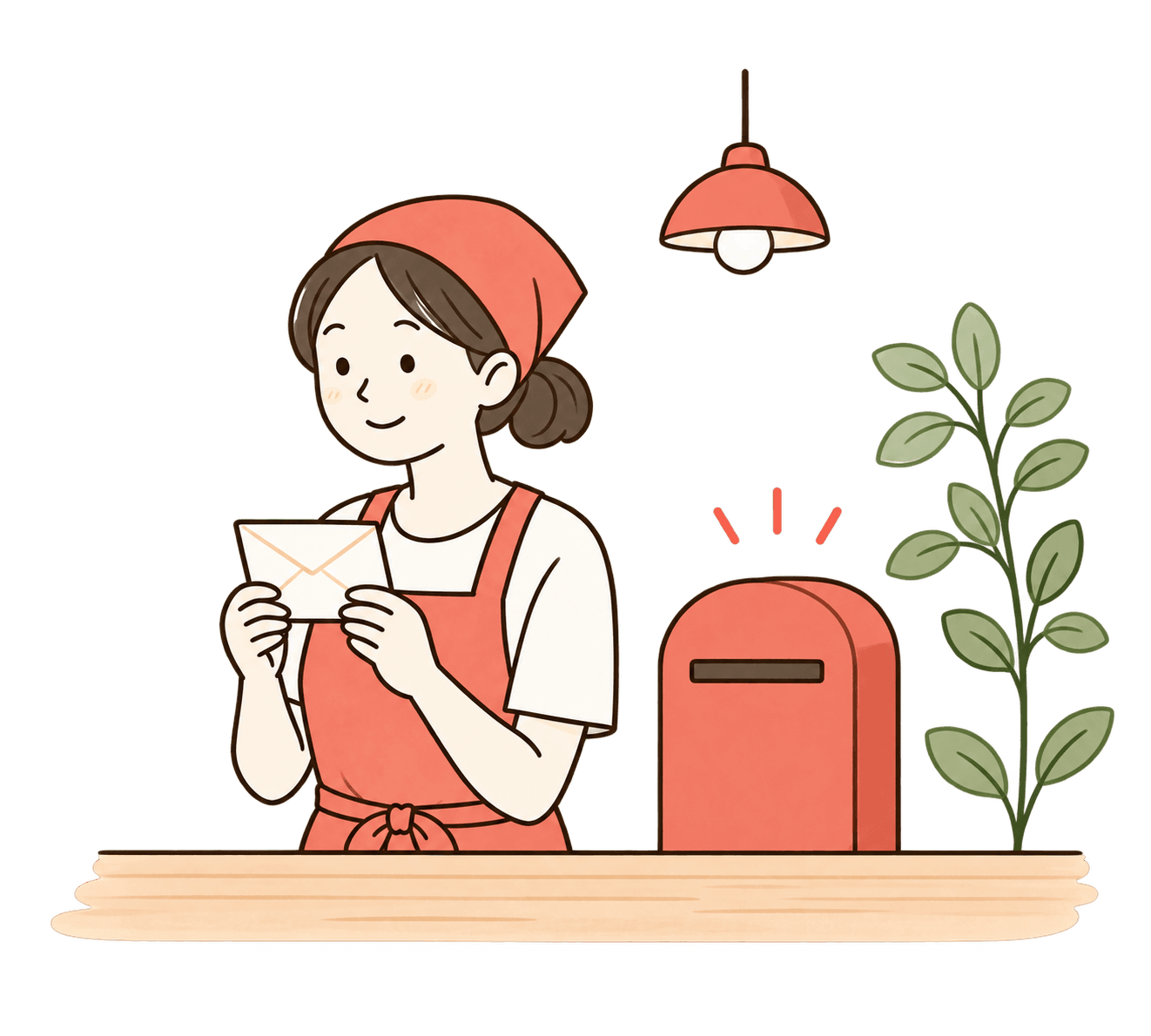 手紙を読む店主と小さなポスト
