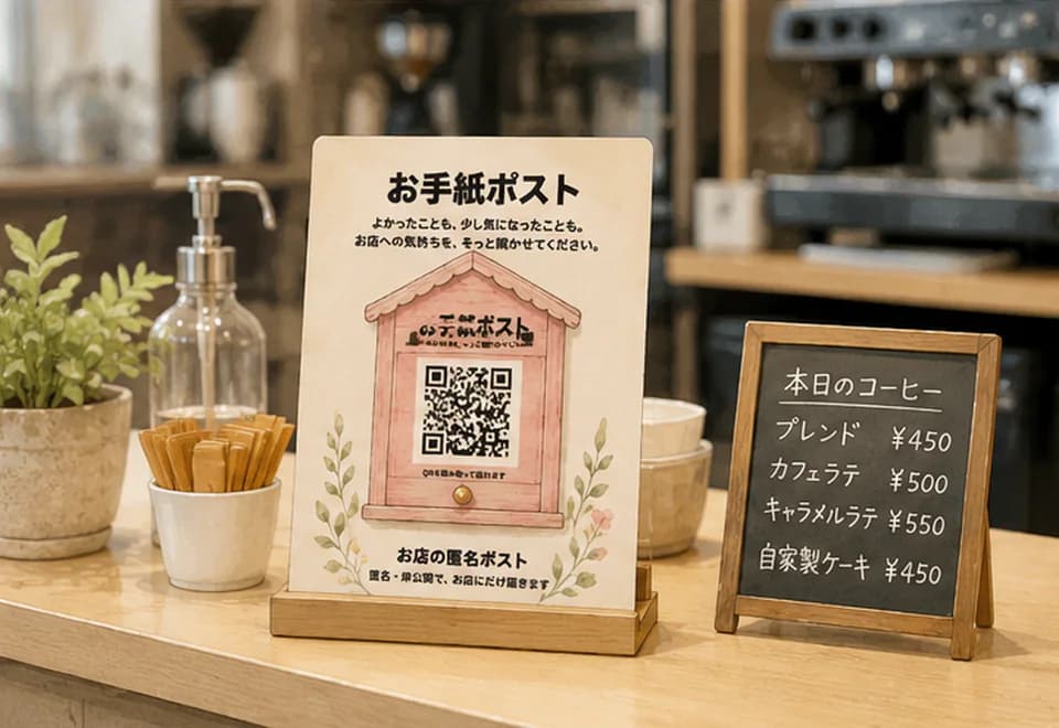 カウンターにQRポストカードを設置するイメージ