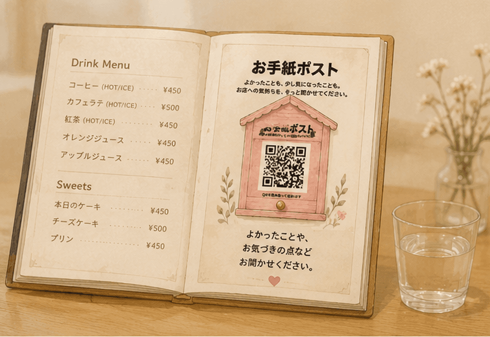 メニューにQR付きカードを設置するイメージ