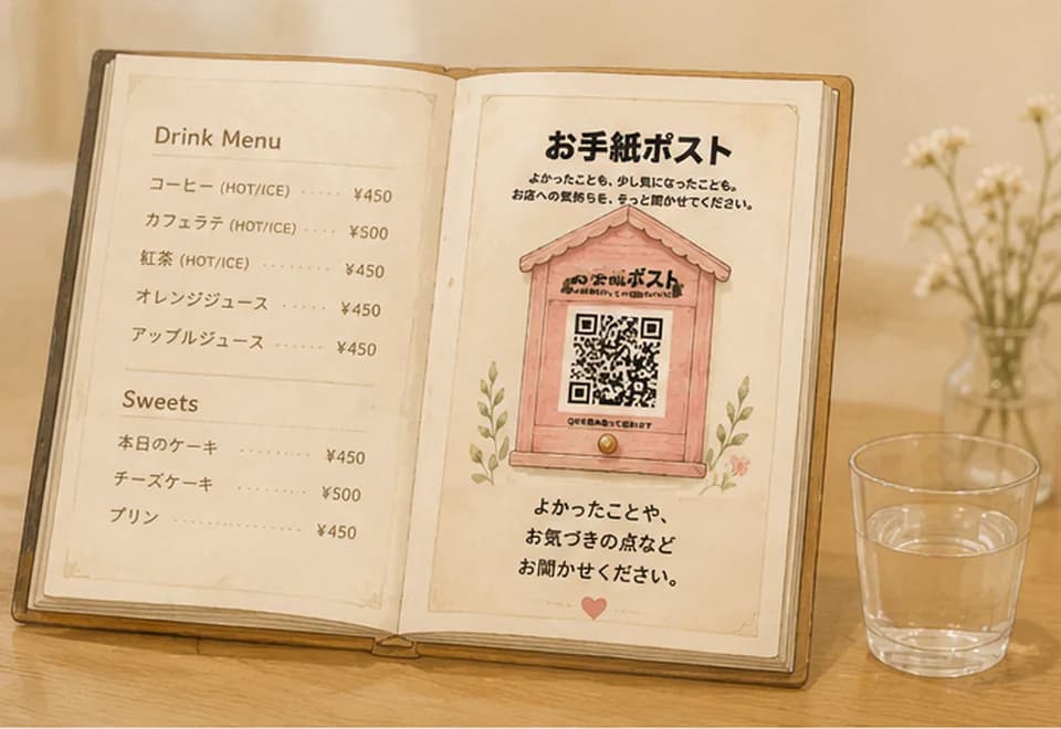 メニューにQRポストカードを設置するイメージ