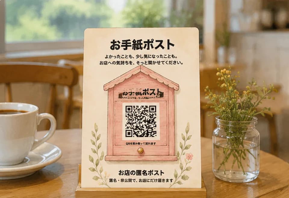 テーブルにQRポストカードを設置するイメージ
