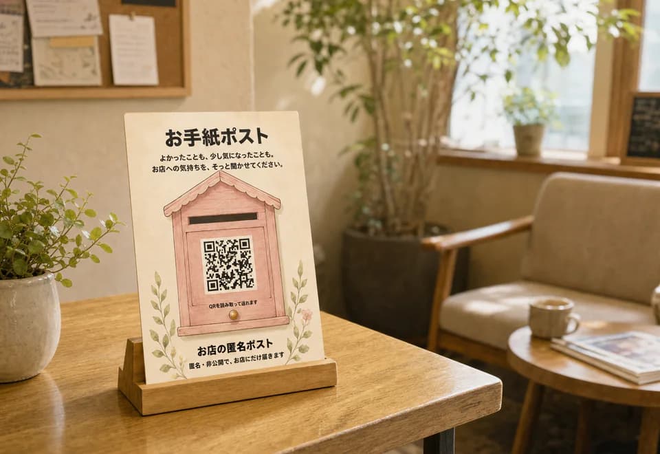待合スペースにQRポストカードを設置するイメージ