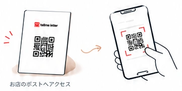 店内のQRカードを、手に持ったスマートフォンで読み取るイメージ